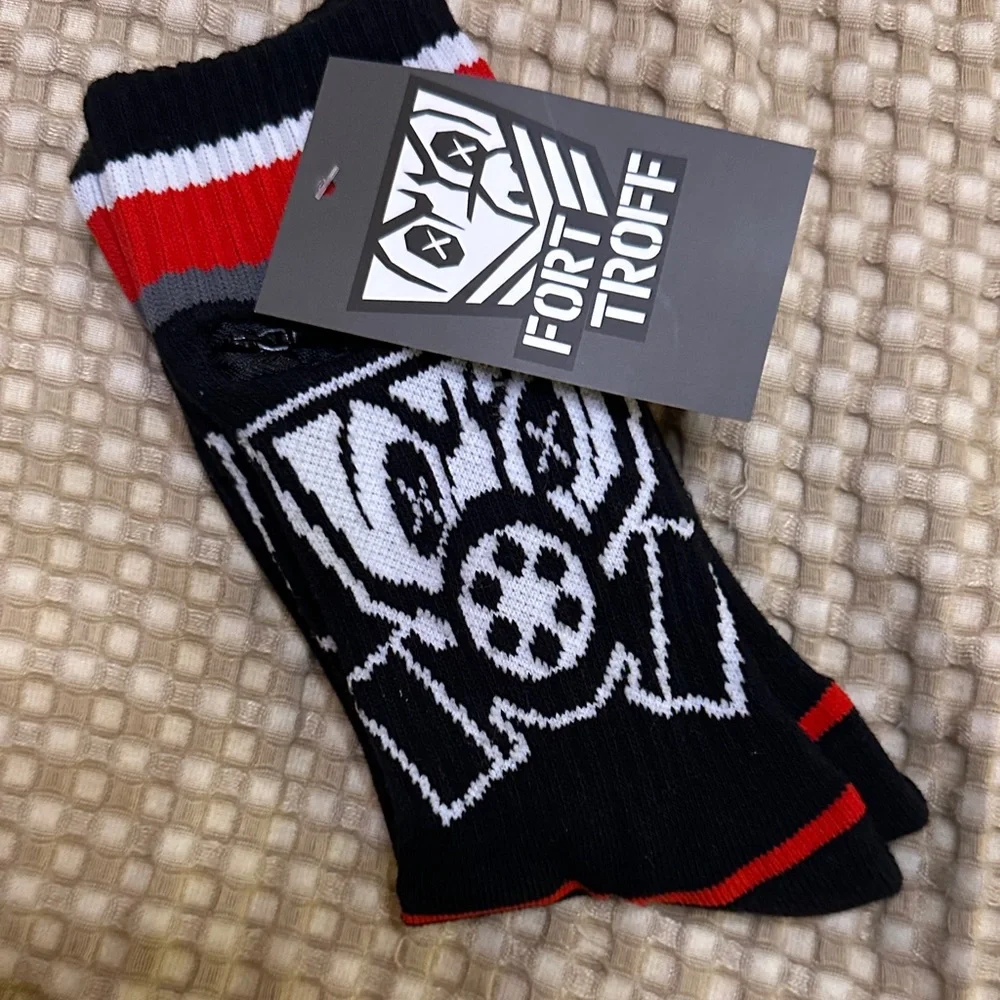 (3) Pack- Fort Troff Black & Red Men's Crew Socks w/zipper pockets
